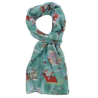 Sparkle Green Santa Christmas Scarf for Women – Festive Printed Winter Scarf by Equilibrium