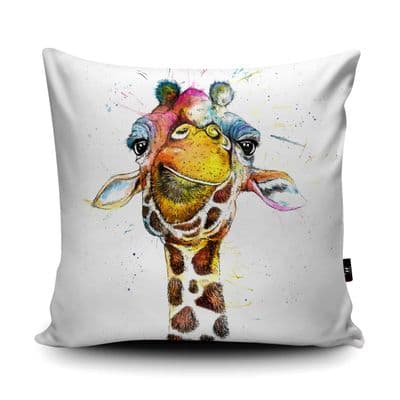 Splatter Giraffe Print vegan faux suede cushion with a Fibre Inner by Katherine Williams