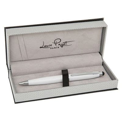 Tennyson Chrome & White Ballpoint Pen by Louis Paget Paris Gift Boxed