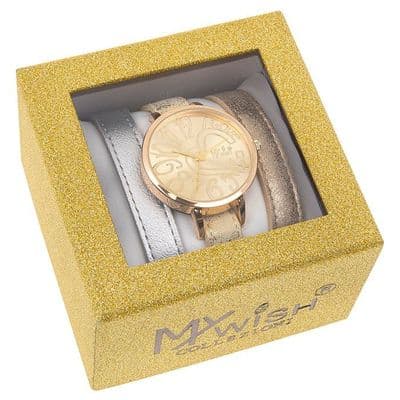 Timeless Gold Coloured Ladies Watch with 2 Extra Interchangeable Straps Gift Set