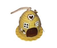 Village Pottery Beehive Yellow Bird Feeder