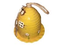Village Pottery Beehive Yellow Bird Feeder