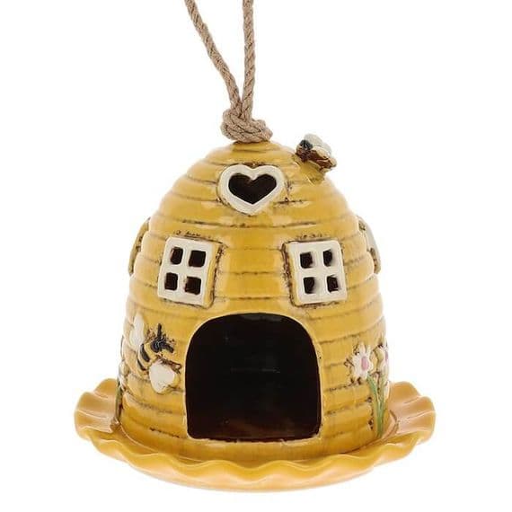 Village Pottery Beehive Yellow Bird Feeder