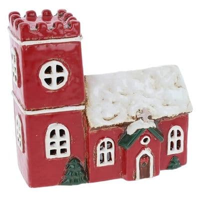 Village Pottery Norman Christmas Church Tealight Holder – Hand Finished 15.5cm