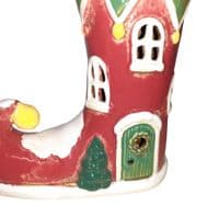 Village Pottery Xmas Elf Boot House Tealight