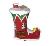 Village Pottery Xmas Elf Boot House Tealight