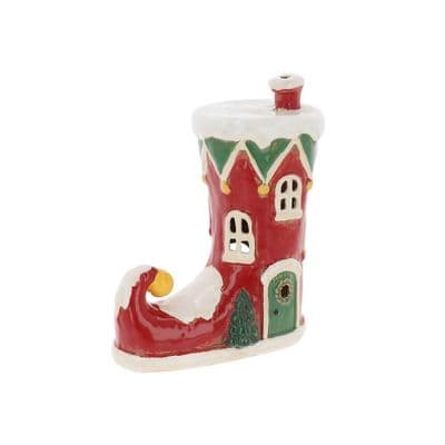 Village Pottery Xmas Elf Boot House Tealight
