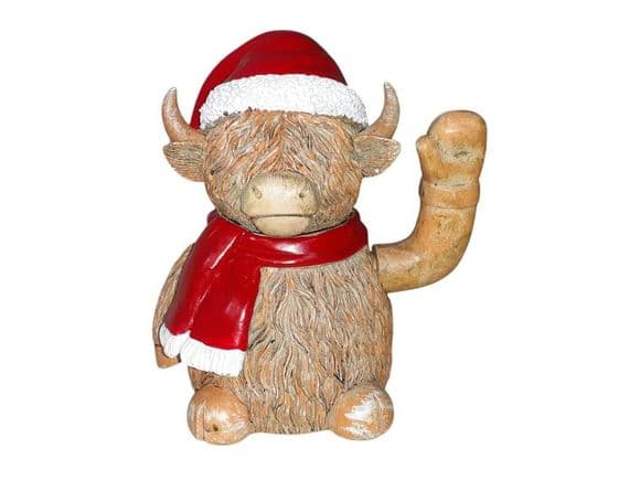 Waving Christmas Highland Cow with moving arm