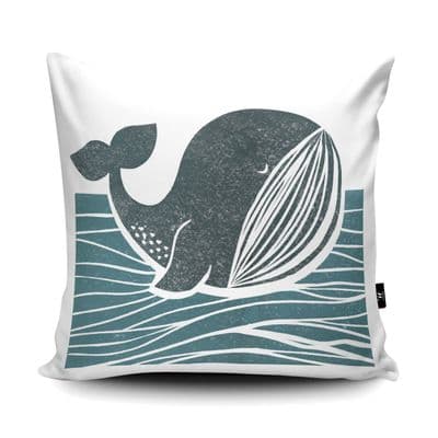 Whale of a Time Print vegan faux suede cushion with a Fibre Inner by Bells Scambler