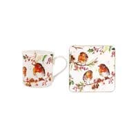 Winter Robin Fine China Mug and Coaster Set by Jennifer Rose Gallery