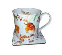 Winter Robin Fine China Mug and Coaster Set by Jennifer Rose Gallery