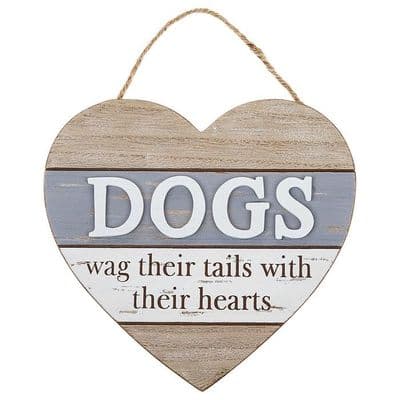 Wooden Dogs Heart Plaque Gift – “Dogs Wag Their Tails With Their Hearts” Sign