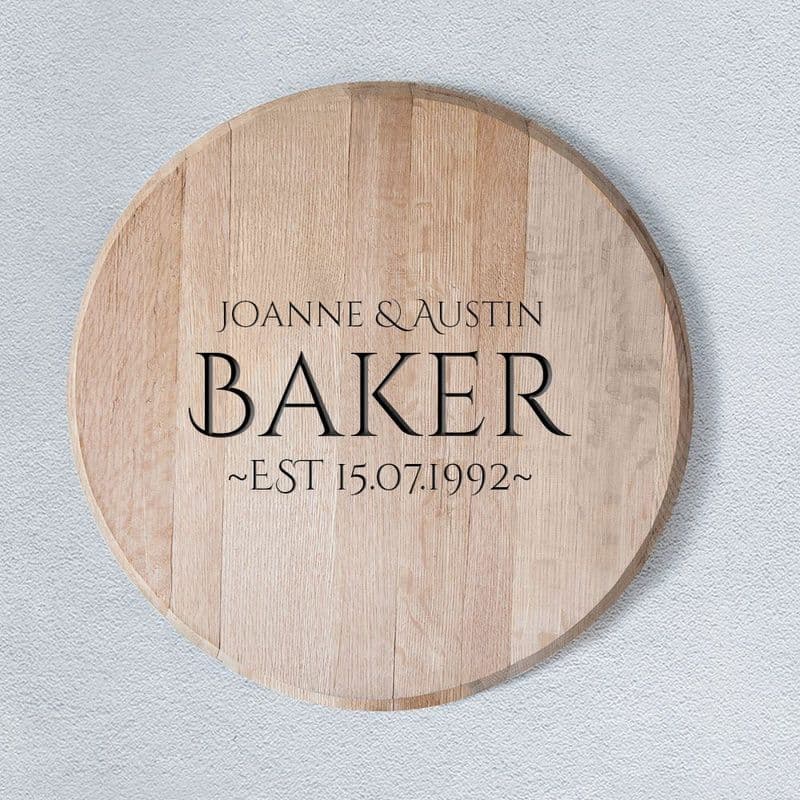 Personalised Oak Bourbon Barrel Lid Wedding Guest Book