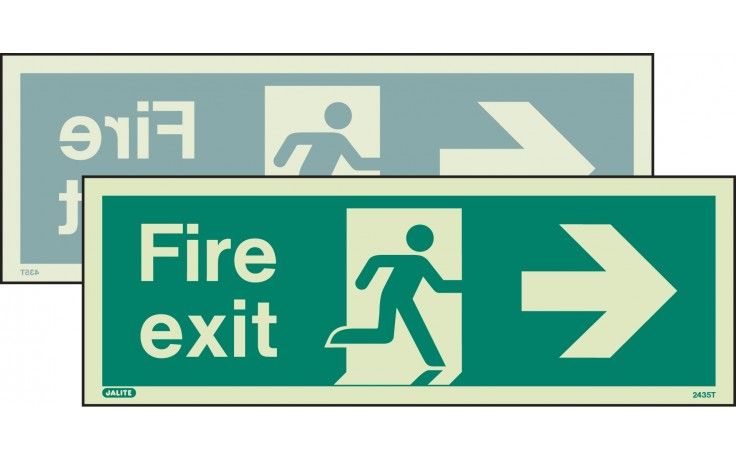 405DST/R - DOUBLE-SIDED FIRE EXIT SIGN RIGHT OR LEFT 120 x 340mm