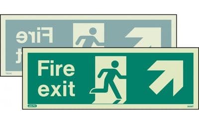 438DSK/R - DOUBLE-SIDED FIRE EXIT SIGN UP TO THE RIGHT OR UP TO THE LEFT 150 x 400mm