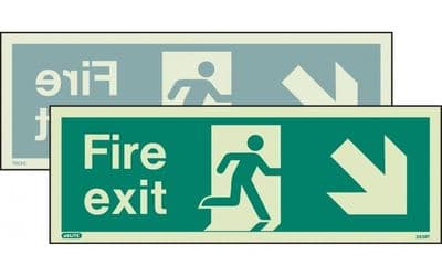 439DSK/R - DOUBLE-SIDED FIRE EXIT SIGN DOWN TO THE RIGHT OR DOWN TO THE LEFT 150 x 400mm