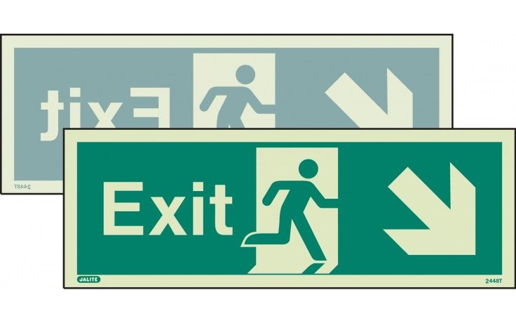 448DSK/R - DOUBLE-SIDED FIRE EXIT SIGN DOWN TO THE RIGHT OR DOWN TO THE LEFT 150 x 400mm
