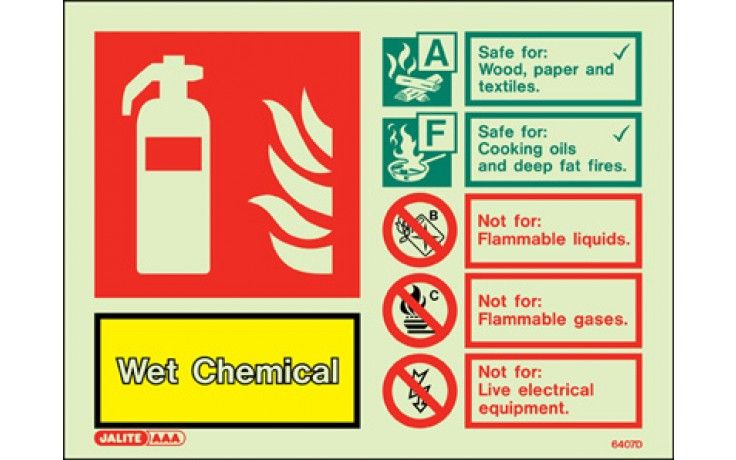 6407D/R - WET CHEMICAL FIRE EXTINGUISHER SIGN 150 x 200mm