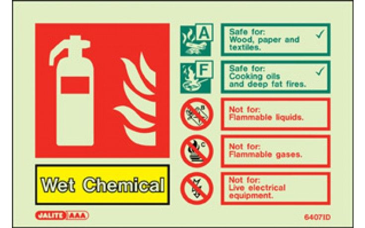 6407ID/R - WET CHEMICAL FIRE EXTINGUISHER SIGN 100 x 150mm