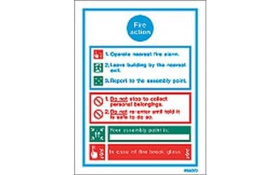 GENERAL FIRE ACTION NOTICE WITH SPACE FOR ASSEMBLY POINT - 200 x 150mm