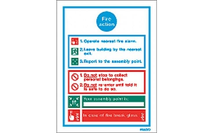 GENERAL FIRE ACTION NOTICE WITH SPACE FOR ASSEMBLY POINT - 200 x 150mm