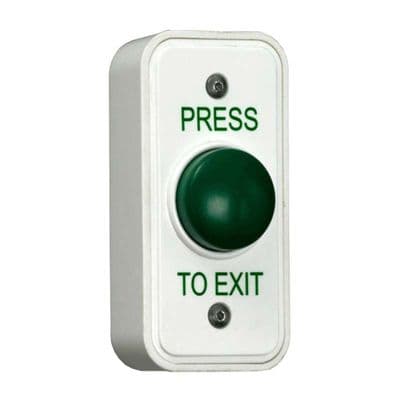 RGL architrave white plastic, green dome PRESS TO EXIT button