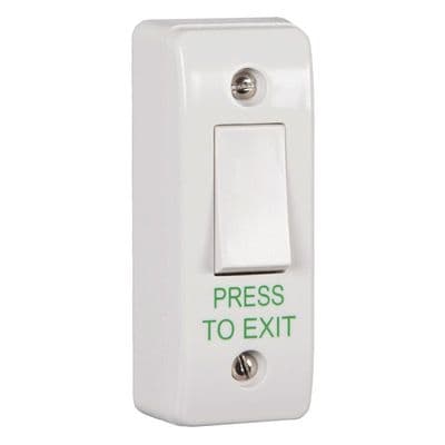 RGL architrave white plastic, light switch style PRESS TO EXIT button