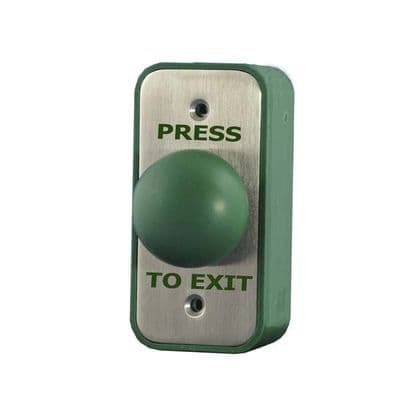 RGL narrow stainless steel, green dome PRESS TO EXIT button