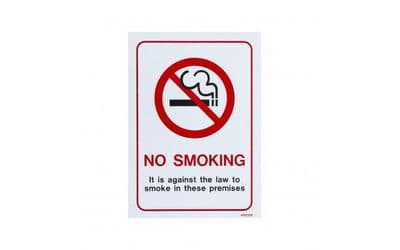 SIGN NO SMOKING IT IS AGAINST THE LAW WHITE RIGID - 150 x 210mm