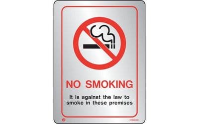 STB9030D - BRUSHED STAINLESS STEEL PROHIBITION NO SMOKING AGAINST THE LAW SIGN WITH RADIUS CORNER