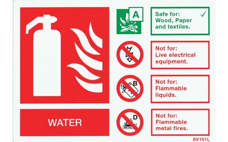 SV101L - SELF-ADHESIVE LANDSCAPE WATER FIRE EXTINGUISHER SIGN