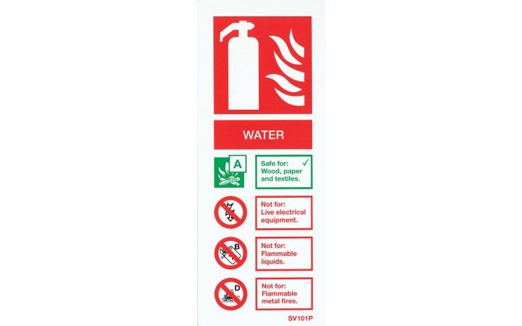SV101P - SELF-ADHESIVE PORTRAIT WATER FIRE EXTINGUISHER SIGN