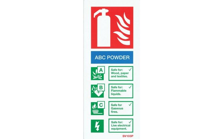 SV103P - SELF-ADHESIVE PORTRAIT ABC POWDER FIRE EXTINGUISHER SIGN