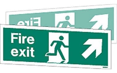 W438DST - DOUBLE-SIDED FIRE EXIT SIGN DOWN TO THE RIGHT OR LEFT.