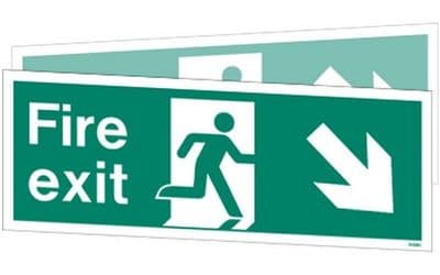 W439DSK - DOUBLE-SIDED FIRE EXIT SIGN DOWN TO THE RIGHT OR LEFT 150 x 400mm