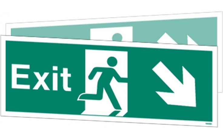 W448DSK - DOUBLE-SIDED FIRE EXIT SIGN DOWN TO THE RIGHT OR DOWN TO THE LEFT