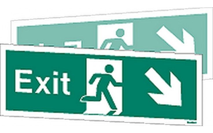 W448DST - DOUBLE-SIDED FIRE EXIT SIGN DOWN TO THE RIGHT OR DOWN TO THE LEFT.
