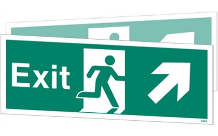 W449DSK - DOUBLE-SIDED FIRE EXIT SIGN UP TO THE RIGHT OR UP TO THE LEFT