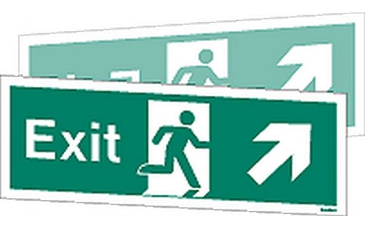 W449DST - DOUBLE-SIDED FIRE EXIT SIGN UP TO THE RIGHT OR UP TO THE LEFT.