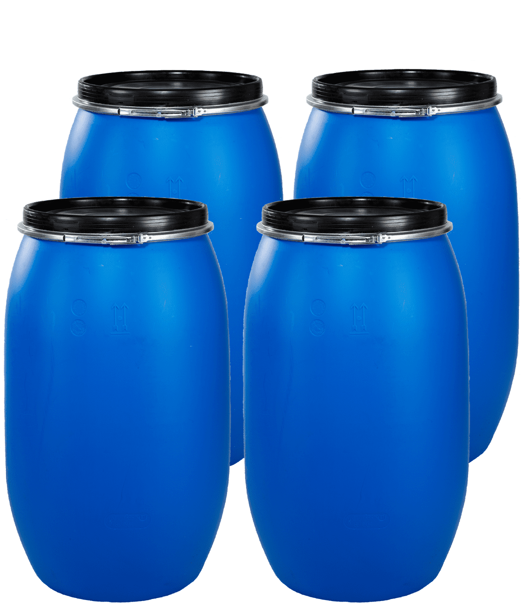 220 Litre Full Open Top Plastic Drum - Pack of 4 Drums