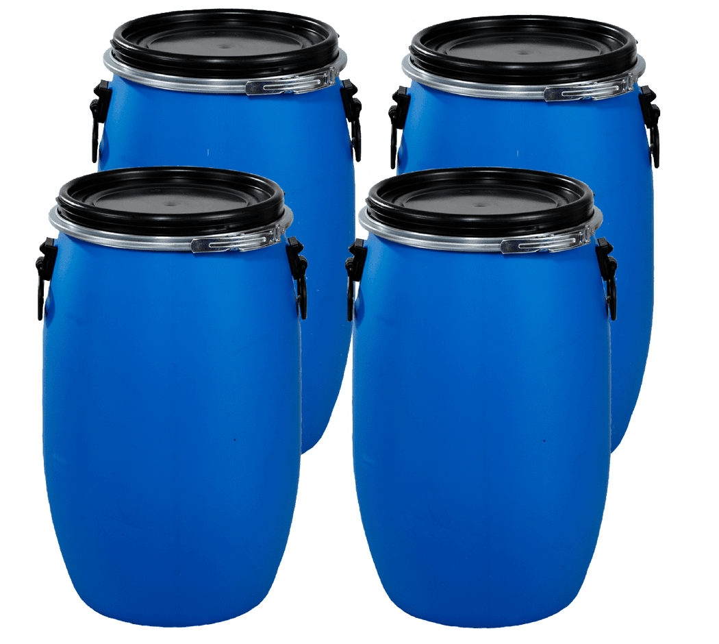 30 Litre Full Open Top Plastic Drum - Pack of 4