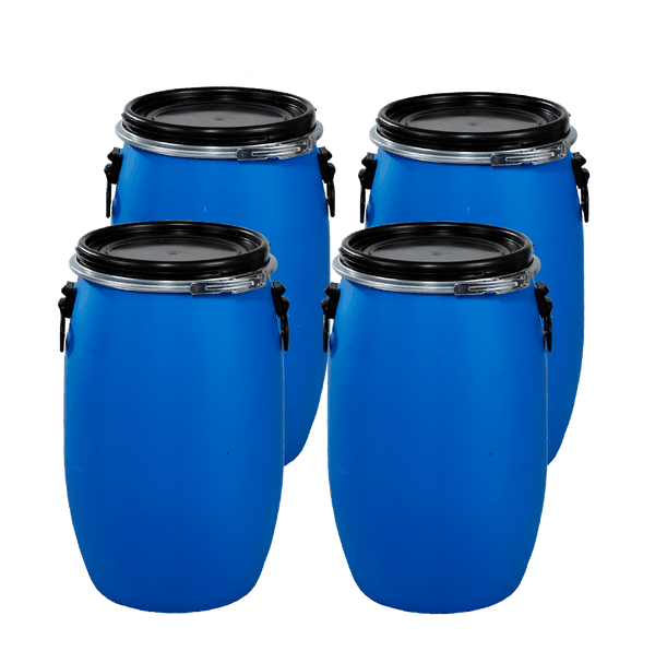 60 Litre Full Open Top Plastic Drum - Pack of 4