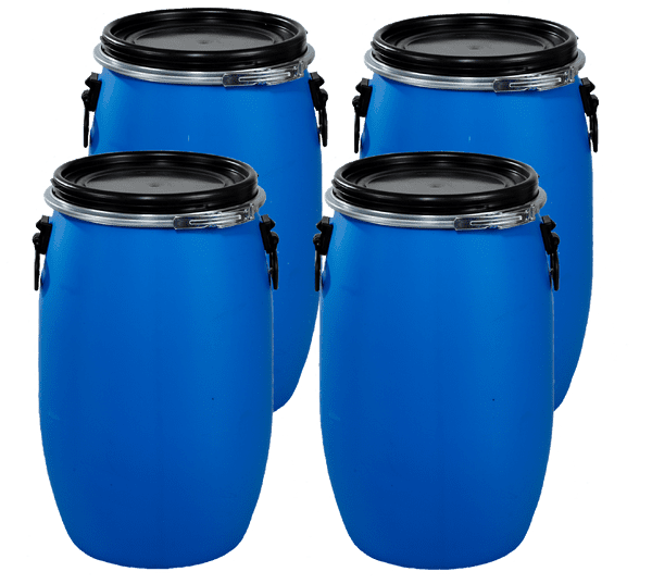 60 Litre Full Open Top Plastic Drum - Pack of four Drums