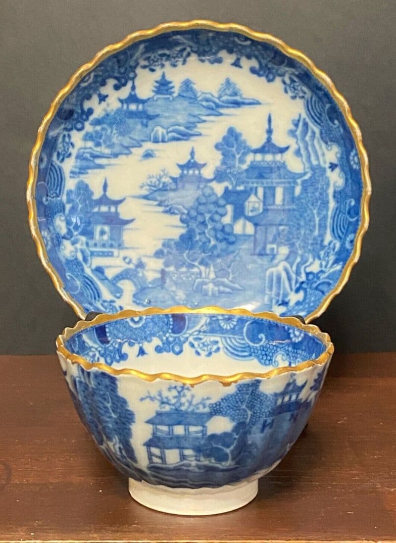 Antique 18th Century First Period Worcester Dr Wall Tea Bowl & Saucer Pagoda - 375790306889