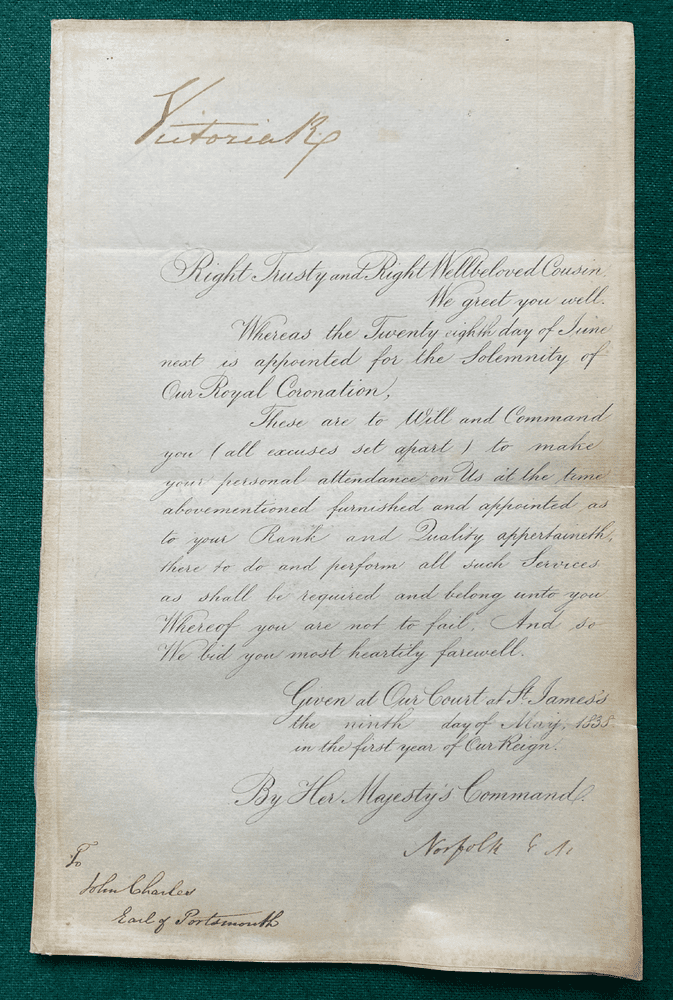 antique-british-royal-coronation-invite-earl-portsmouth-signed-queen