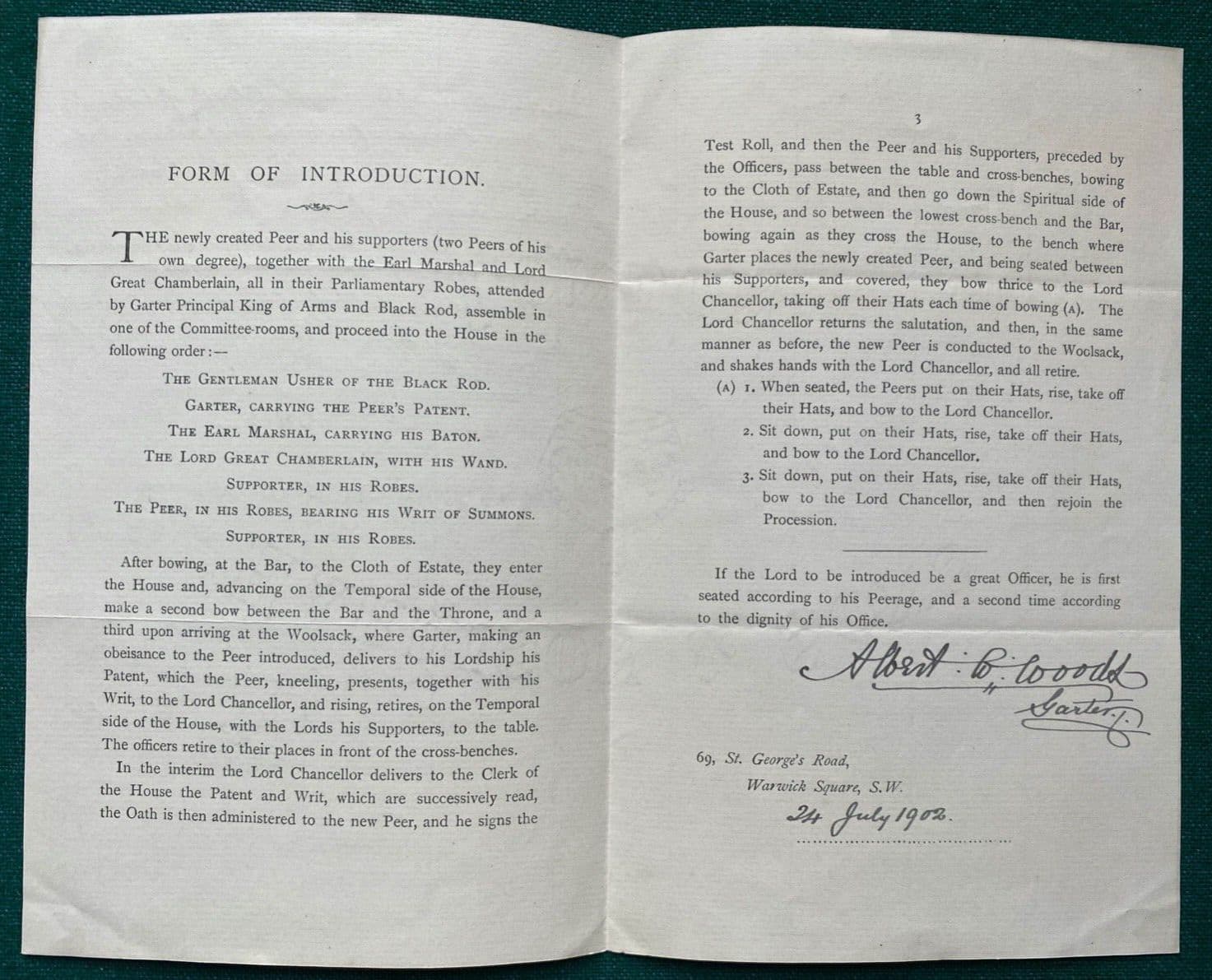 Antique House of Lords Ceremonial Introduction of a Peer Colville Esher