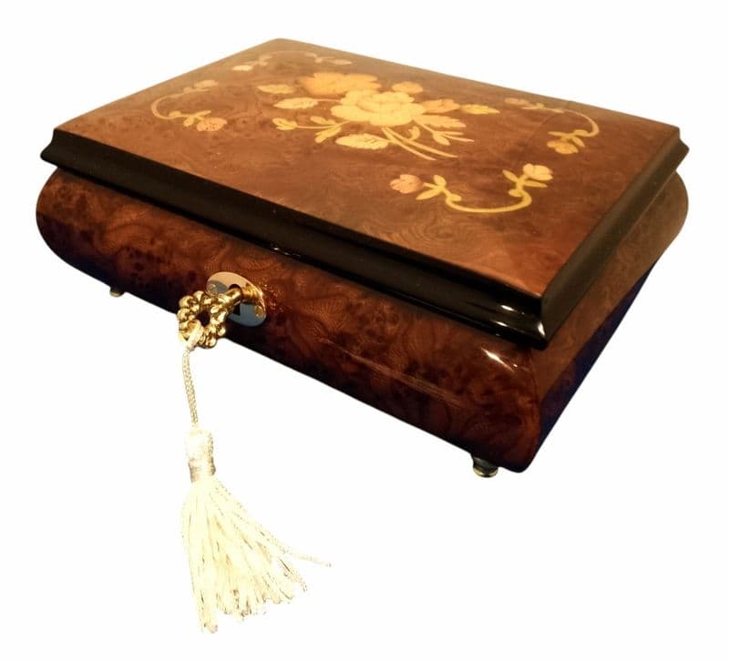 Italian Flower Inlay Musical Jewellery Box 46/2SG-F Elm