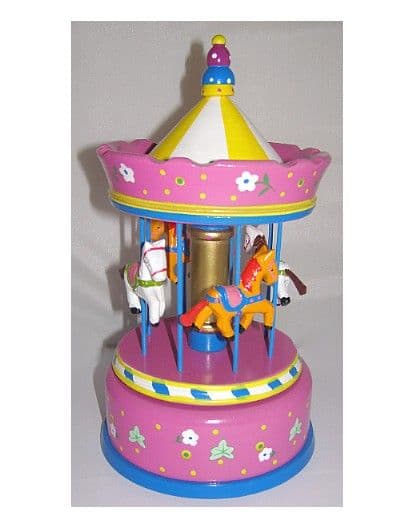 Large hand painted wooden carousel with musical movement