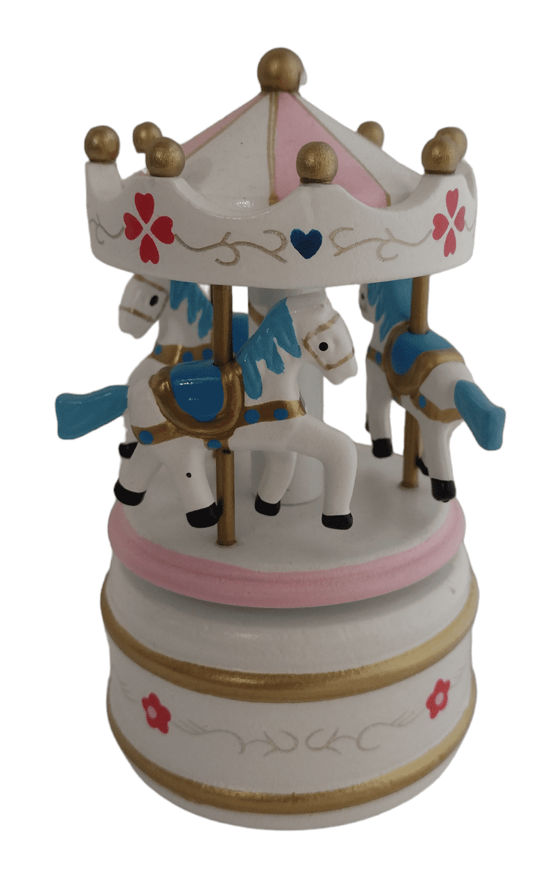 Miniature wooden carousels with musical box movements from The Music Box Shop
