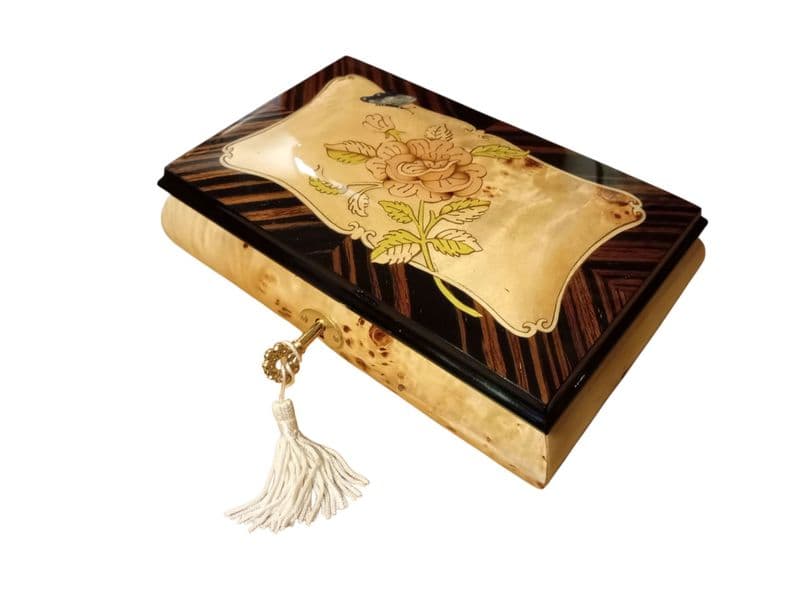 Walnut Scroll Musical Jewellery Box and Other Musical Jewellery Boxes, available from The Music Box Shop, England.